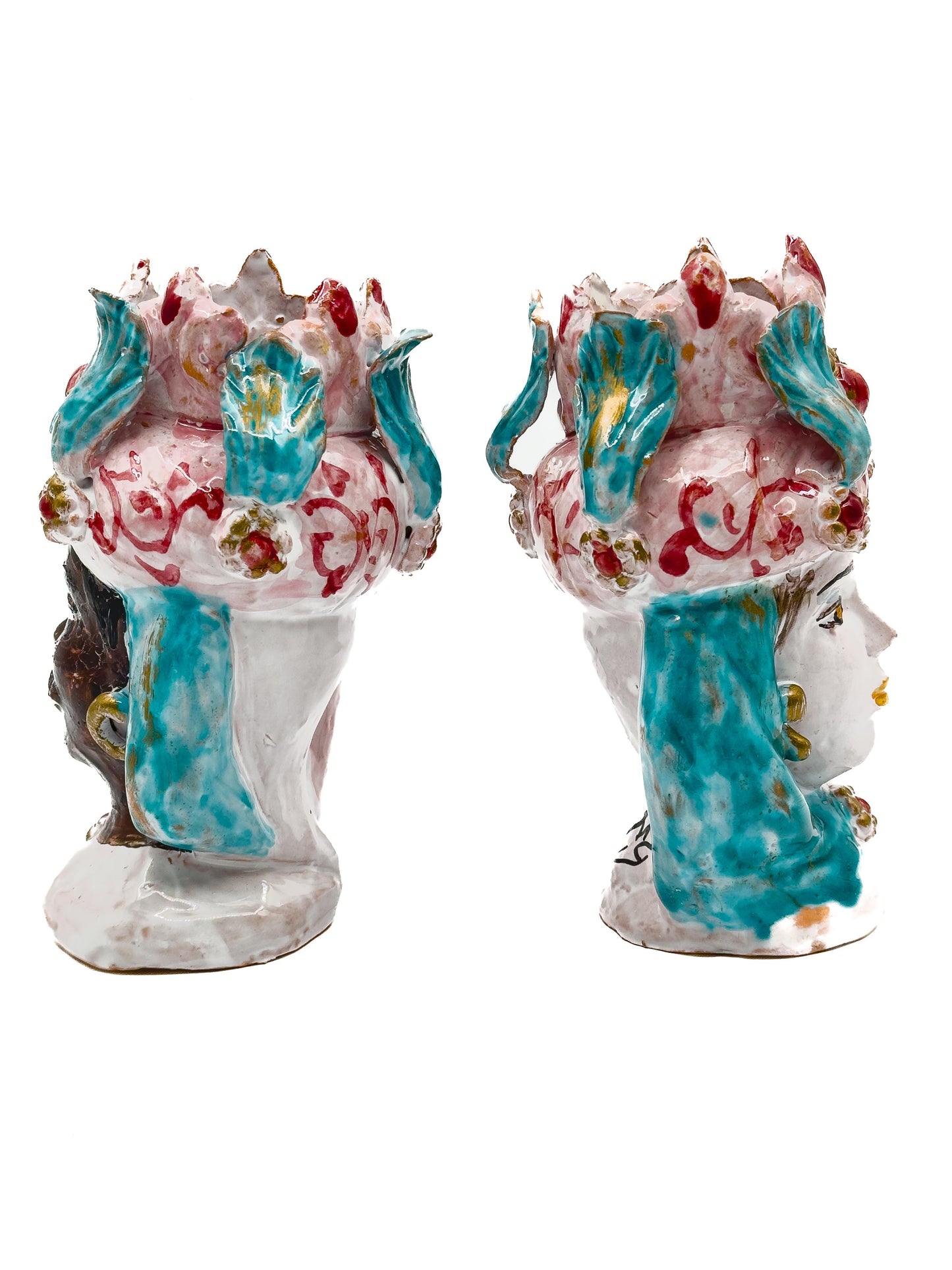 Teste di Moro in Ceramica Rosa e Verde Acqua 15cm