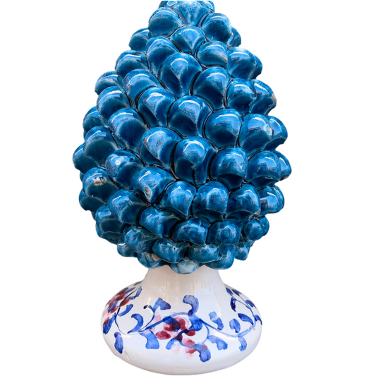 Pigna in Ceramica Blu con Base Decorata – Altezza 20 cm