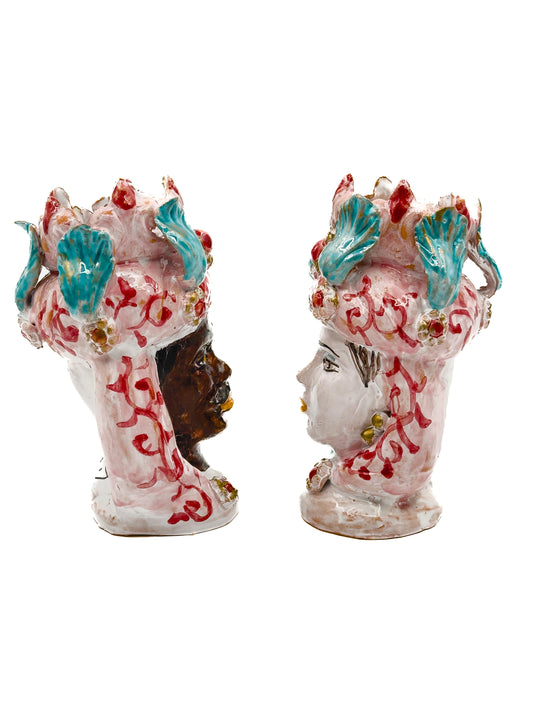 Teste di Moro in Ceramica Rosa e Verde Acqua 15cm