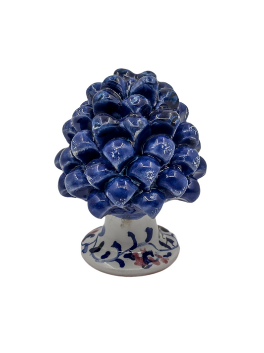 Pigna in Ceramica Blu con Base Decorata – Altezza 10 cm