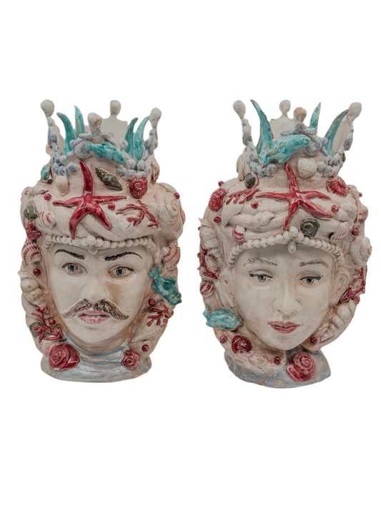 Coppia Teste di Moro / “Re e Regina del Mare” – Ceramica Artigianale Siciliana