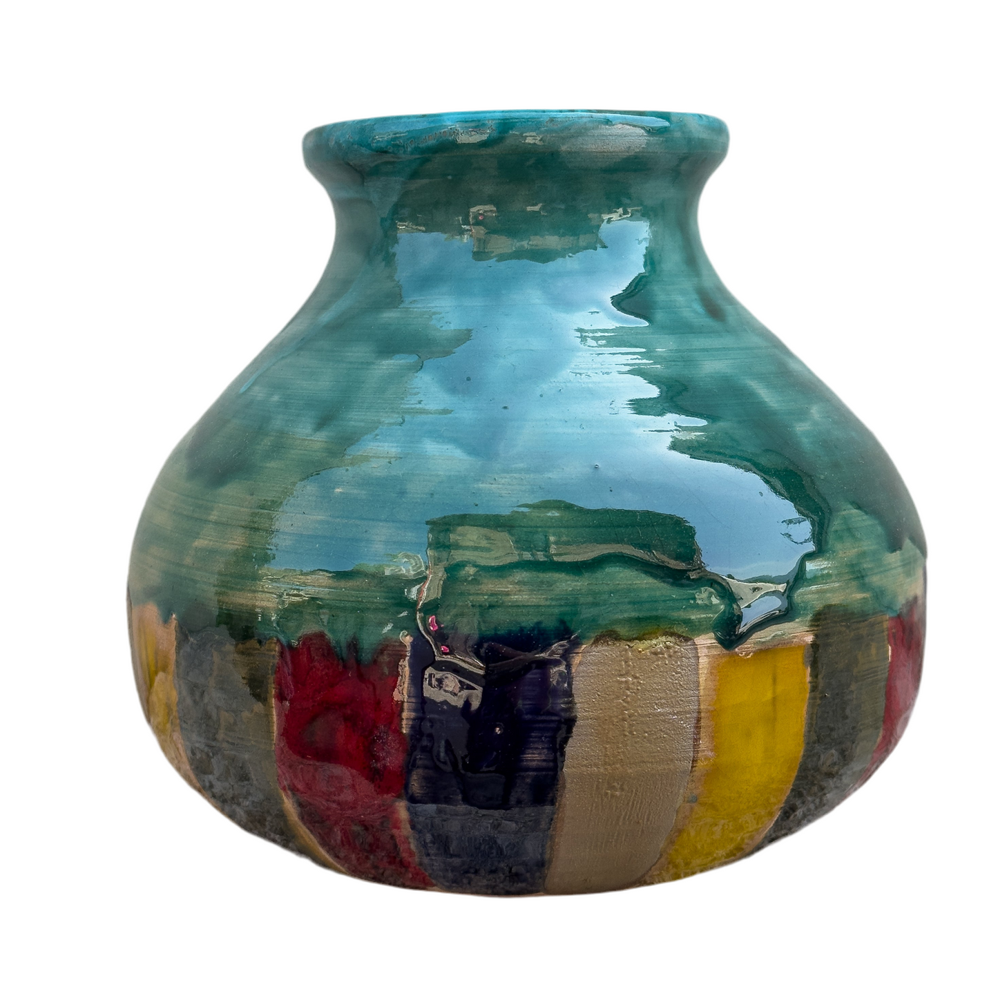 Vaso in Ceramica Multicolore con Smalto Verde Acqua – Fatto a Mano