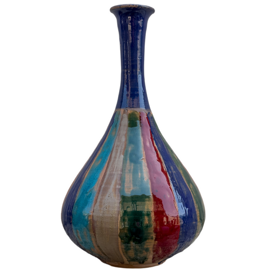 Vaso in Ceramica Multicolore con Smalto Blu 27cm – Fatto a Mano