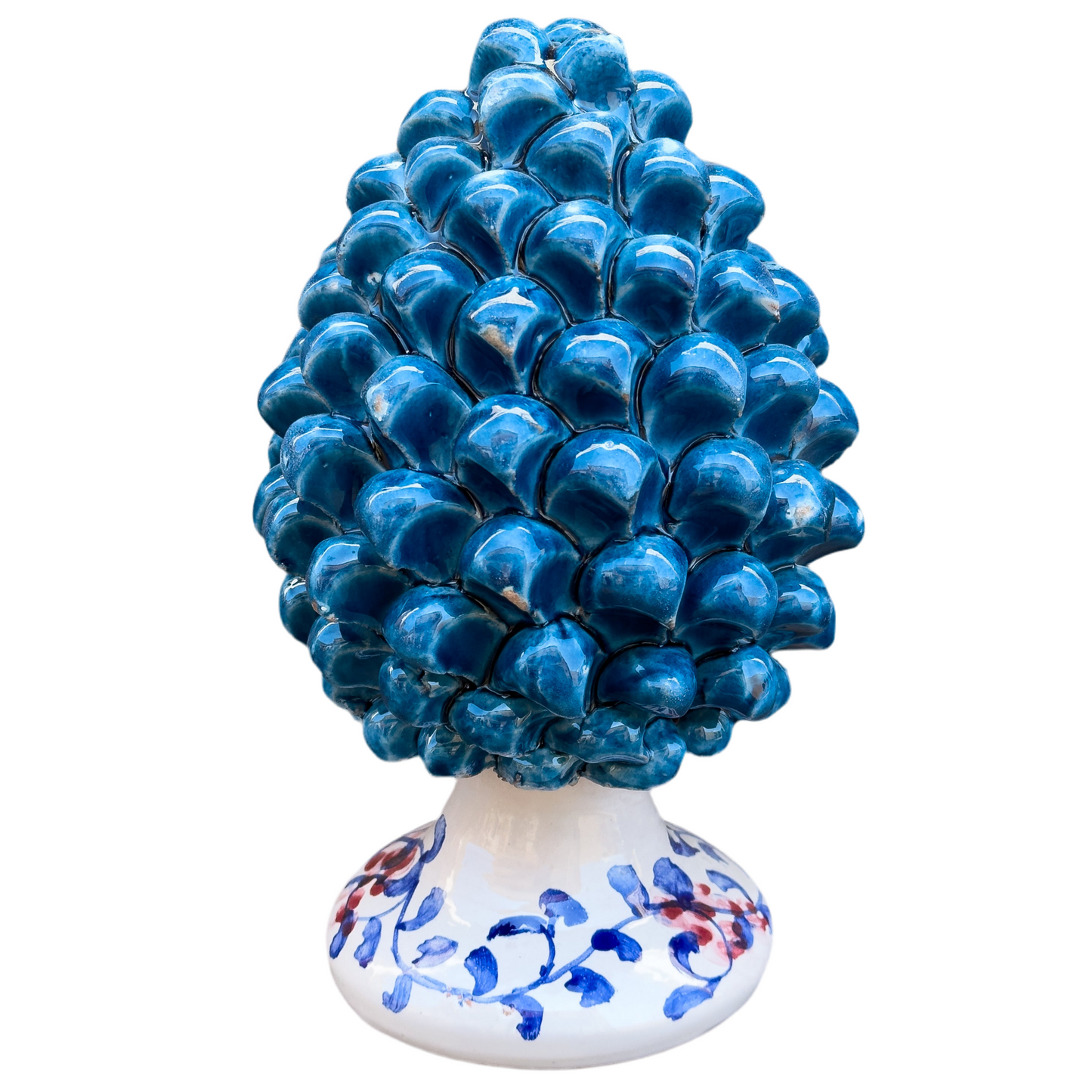 Pigna in Ceramica Blu con Base Decorata – Altezza 20 cm