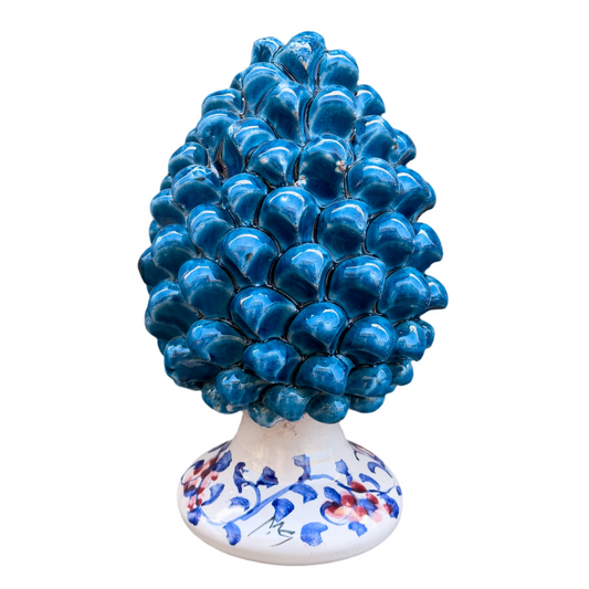 Pigna in Ceramica Blu con Base Decorata – Altezza 20 cm