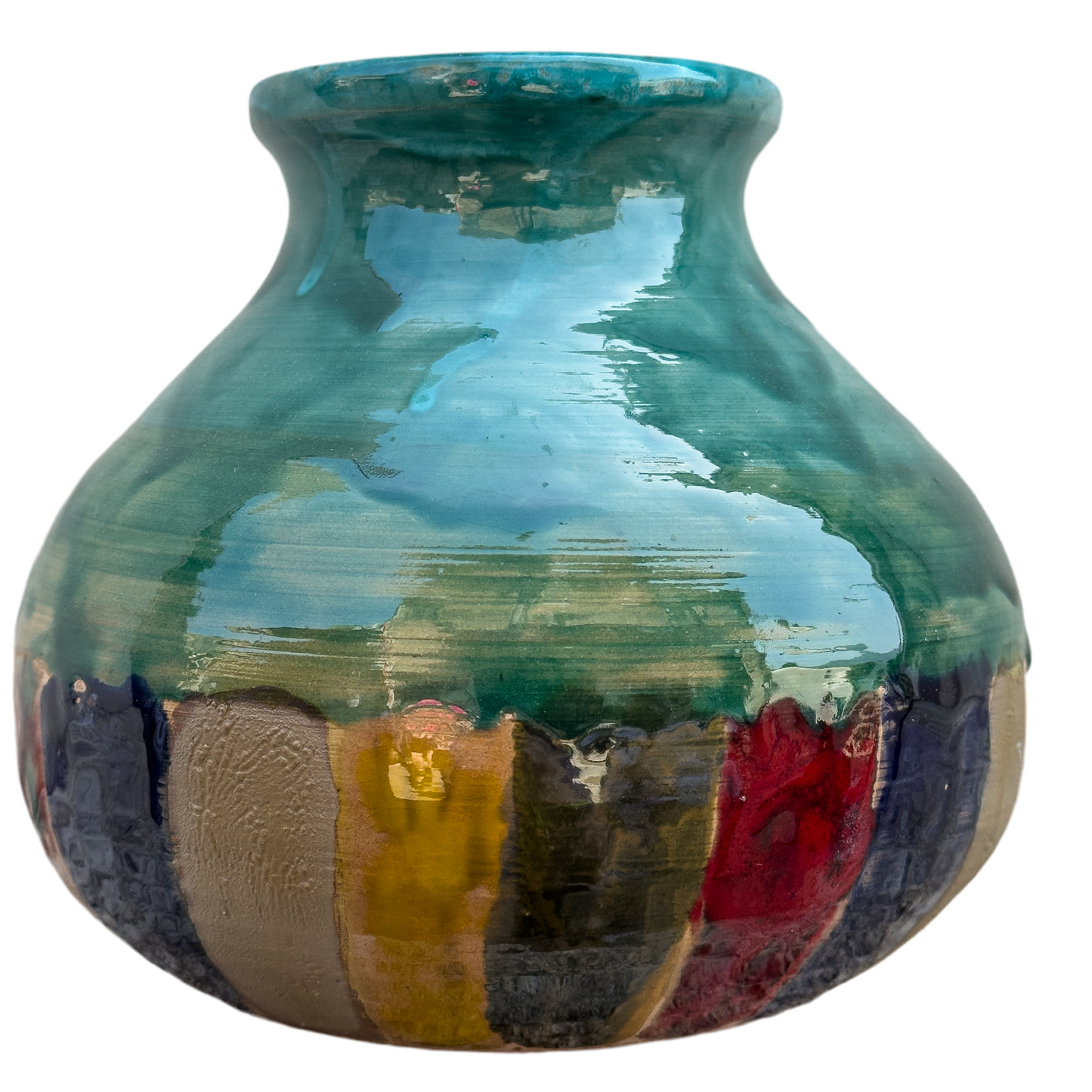 Vaso in Ceramica Multicolore con Smalto Verde Acqua – Fatto a Mano