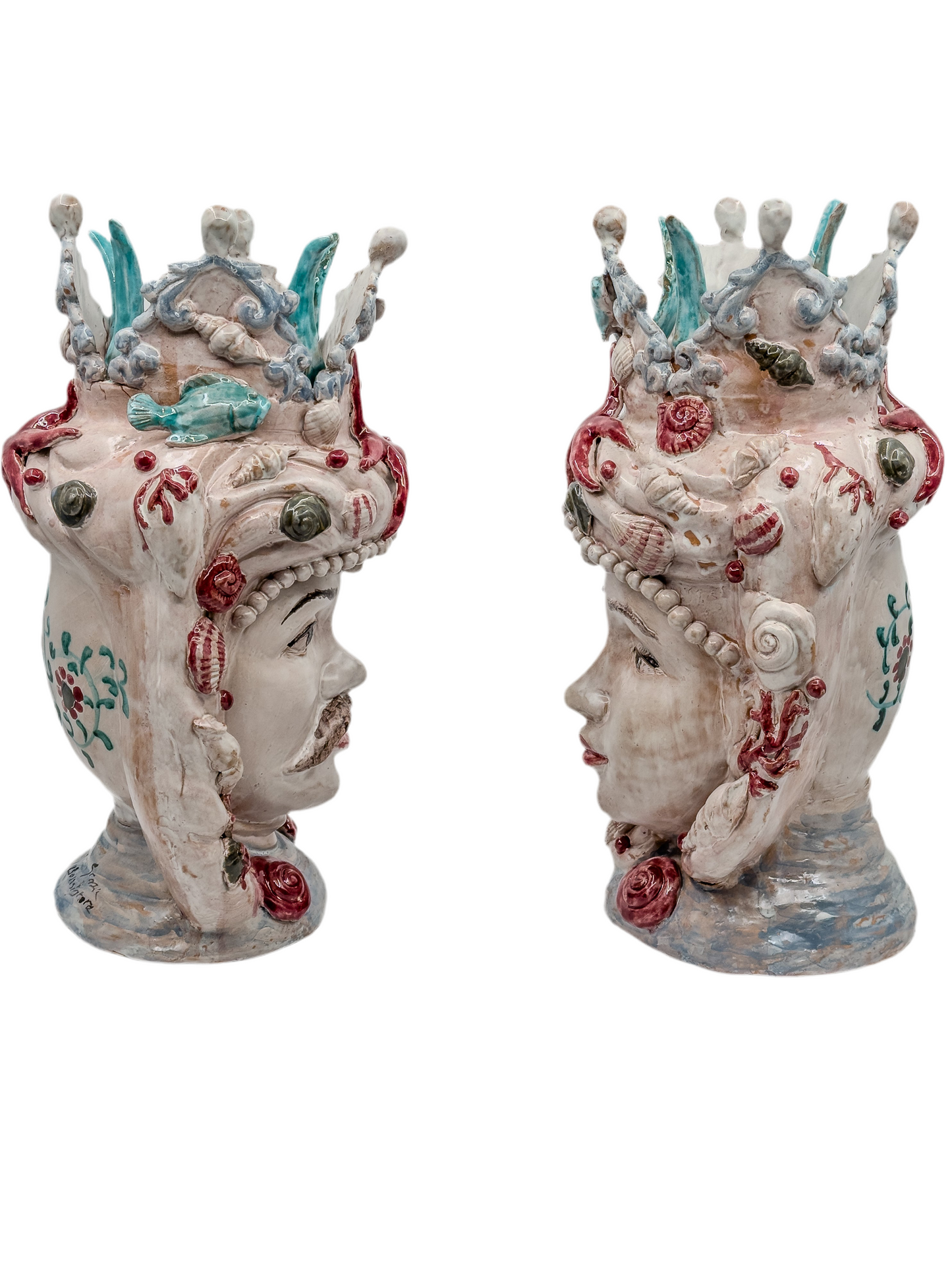 Coppia Teste di Moro / “Re e Regina del Mare” – Ceramica Artigianale Siciliana