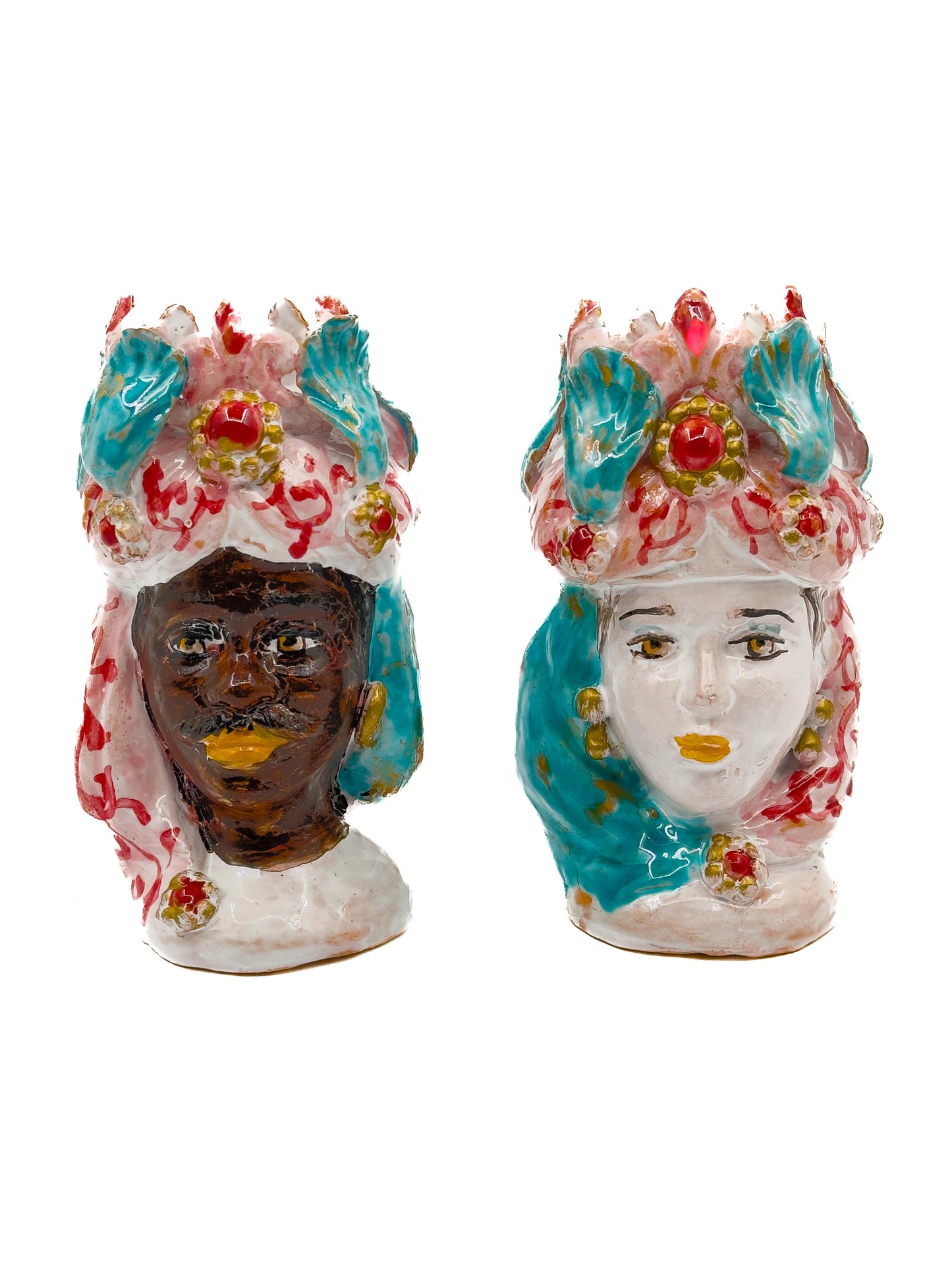 Teste di Moro in Ceramica Rosa e Verde Acqua 15cm