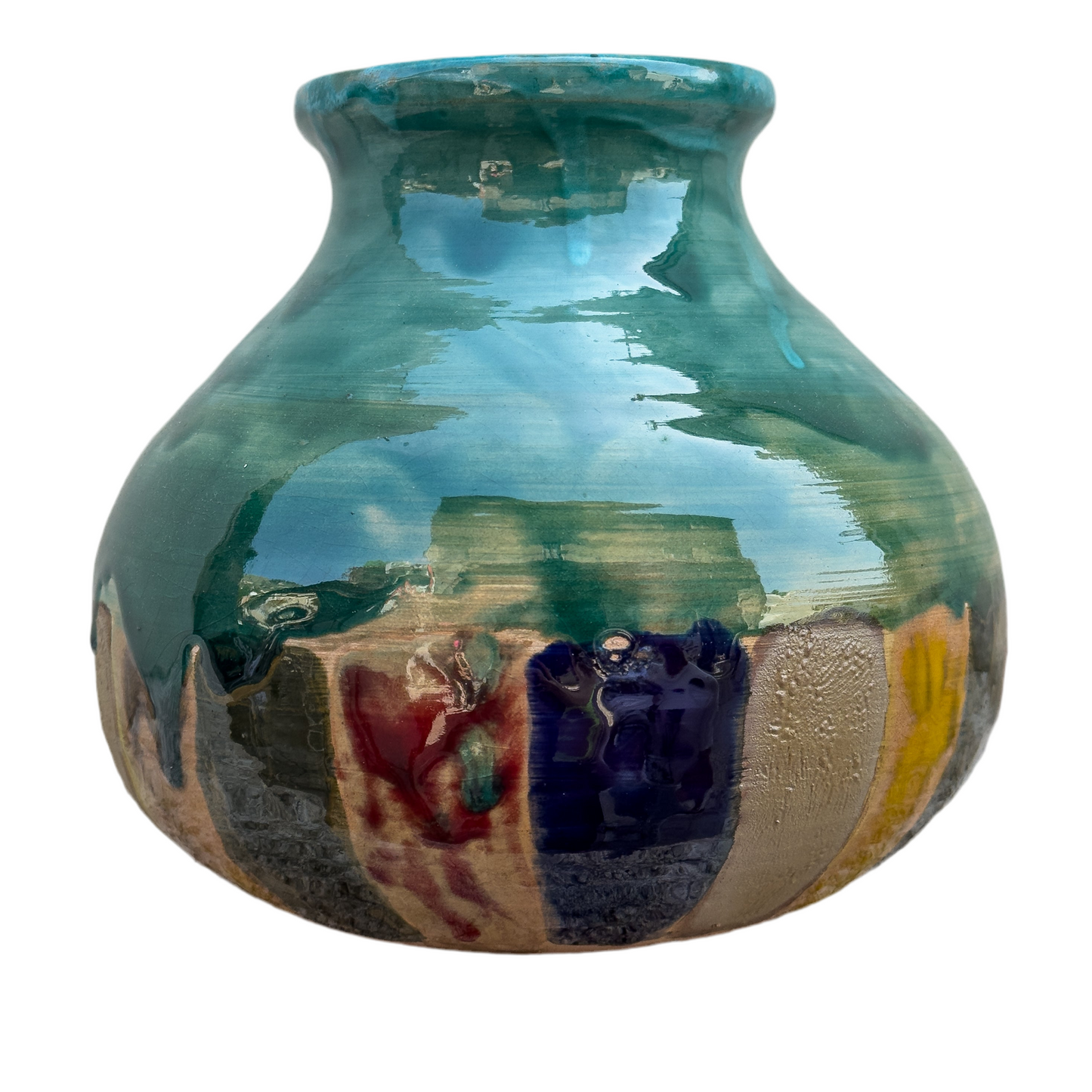 Vaso in Ceramica Multicolore con Smalto Verde Acqua – Fatto a Mano