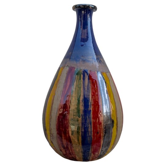 Vaso in Ceramica Multicolore con Smalto Blu 29cm – Fatto a Mano