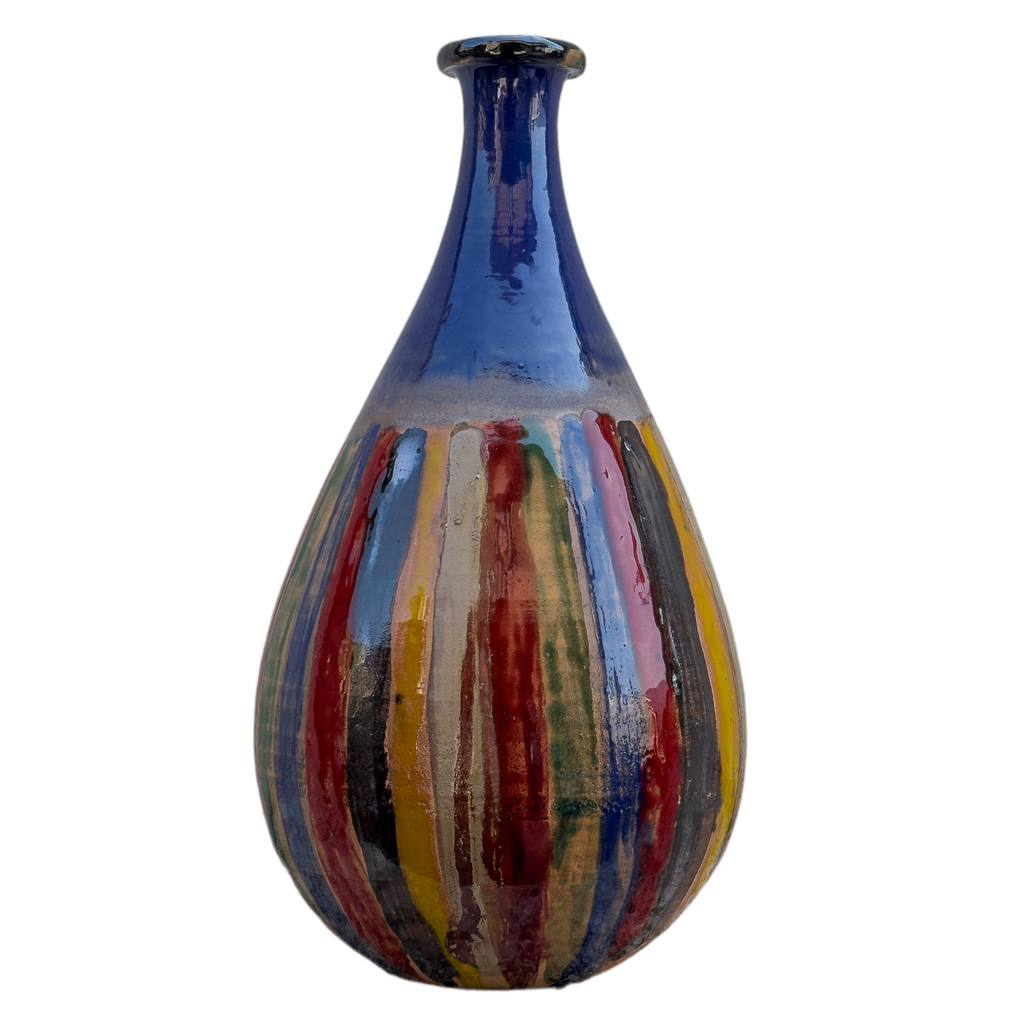 Vaso in Ceramica Multicolore con Smalto Blu 29cm – Fatto a Mano